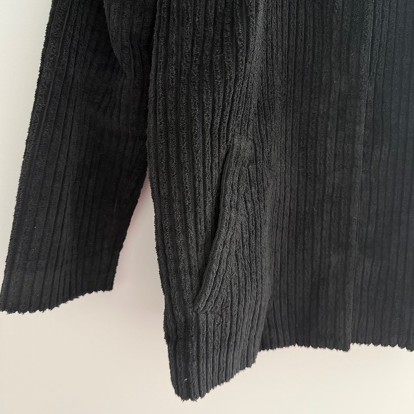 EILEEN FISHER ORGANIC COTTON WIDE CORDUROY COAT SNAP FRONT LINED POCKETS BLK PS - Picture 5 of 11